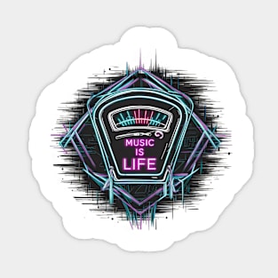 "Neon VU Meter Music Is Life Art Print" - Music Life Lover Song Sticker
